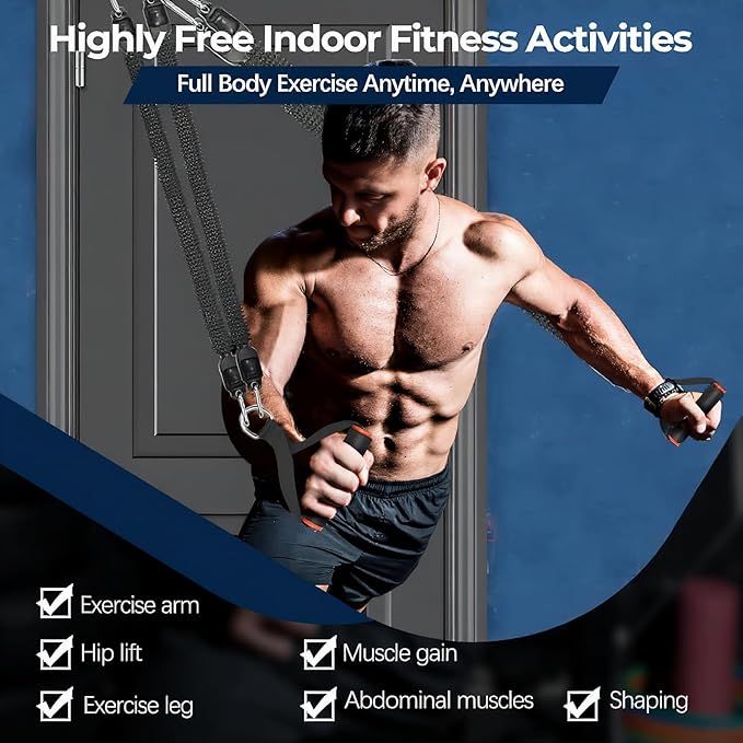 Multifunction Tension Rope, 2 Tubes Stretch Yoga Pedal Tension Strap, Adjustable Resistance, Tension Rope Fitness Equipment