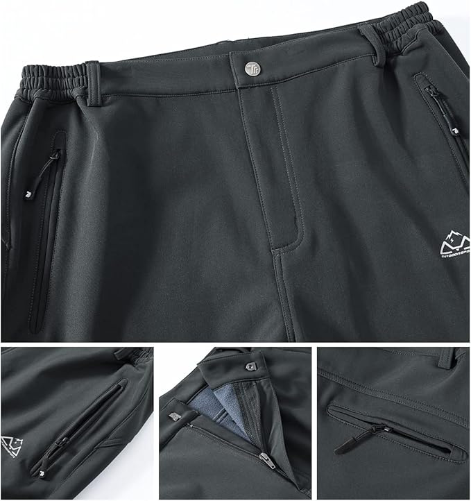 Gopune Men's Snow Ski Waterproof Softshell Pants Outdoor Windproof Warm Hiking Insulated Pants