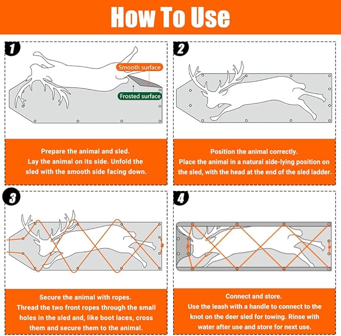Deer Drag Sled - 1.2mm Thickened Tear-Resistant, 550Lbs Load Capacity Multi-Purpose Deer Cart with Non-Slip Handle for Hauling Hunter Trophies and Discarded Debris on Snow, Sand, Mud, Grass