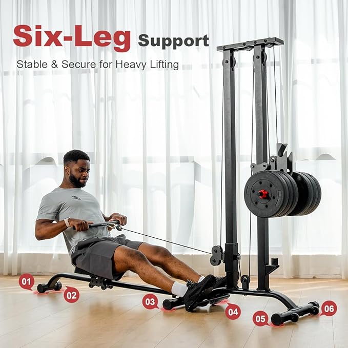 TOUSAINS Cable Machine Home Gym, 330 Lbs Plates Loaded Cable Crossover Machine, 2 in 1 Functional Trainer with Rowing Machine, Space Saving Design for Home Gym