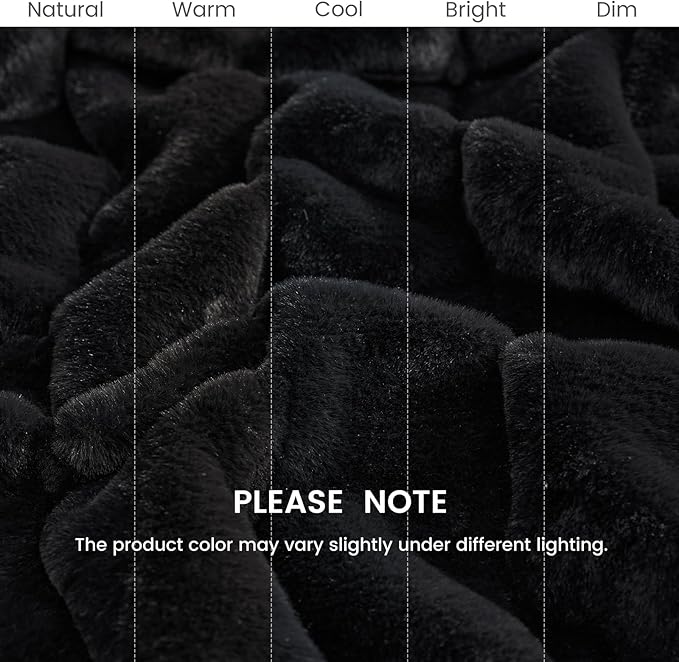 Cozy Bliss Faux Fur Throw Blanket for Couch, Cozy Warm Plush Striped Blanket for Sofa Bedroom Living Room, 90 * 90 Inches Black