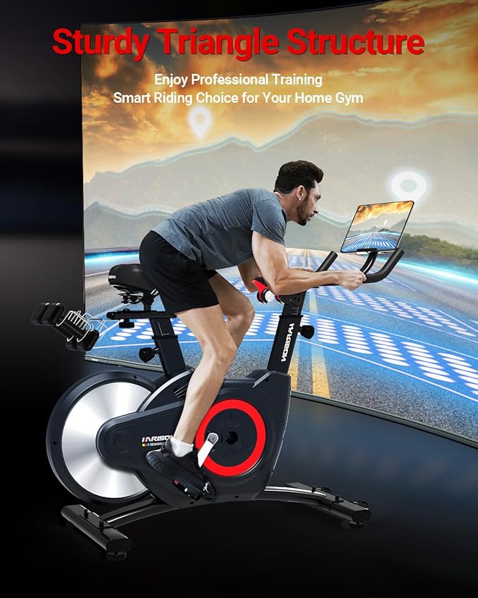 HARISON Semi-Commercial Exercise Bike 400 lbs Capacity, Magnetic Stationary Bikes for Home Gym with Bluetooth & Tablet Holder & Comfortable Seat Cushion