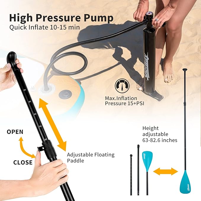 Inflatable Stand Up Paddle Board: Uboway Inflatable Kayak Paddle Board with Premium SUP Accessories, Non-Slip Comfort Deck with Backpack, Bonus Dry Bag & Hand Pump, Sup Board for Yoga Fishing Surf