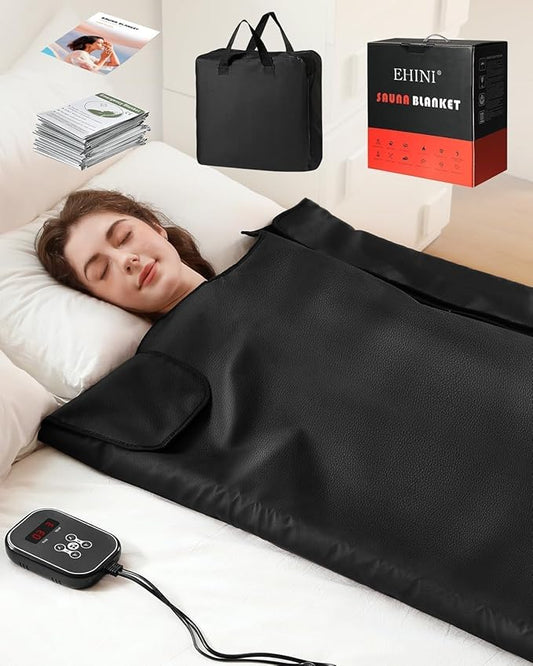 Infrared Sauna Blanket - Portable Far Infrared Sauna for Home Relaxation - PU Sauna Blanket - Infrared Blanket Sauna with 77–176 °F Temp Range(Pure Black)