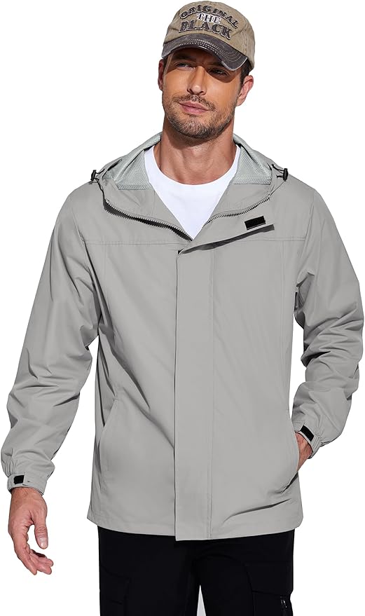 COOFANDY Men's Rain Jacket Waterproof With Hood Lightweight Packable Shell Raincoat Windbreaker For Cycling Golf Travel