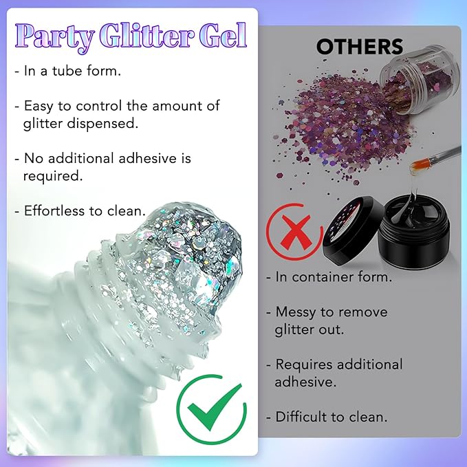 6Pcs Body Glitter for Women - Holiday Glitter Gel for Face &Body & Hair & Nail DIY|Hair Glitter Gel Create A Stunning Visual Feast |Multiple Purpose Body Glitter Gell Long Lasting Mermaid Series Set
