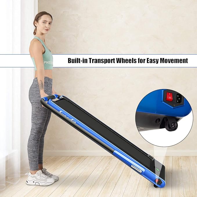 GYMAX Walking Pad, 2 in 1 Free Installation Under Desk Treadmill with Smart App, Remote Control & LED Display, 2.25HP Foldable Portable Compact Running Machine for Small Spaces Home Office