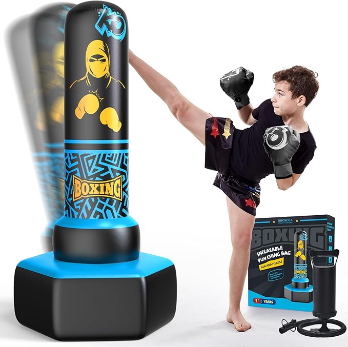 67'' Inflatable Punching Bag Freestanding for Kids Aged 3-12 – Heavy Duty Boxing Set for Karate & Taekwondo, Stable Boxing Bag Active Kids Toy, Christmas Birthday Gift for Boys and Girls