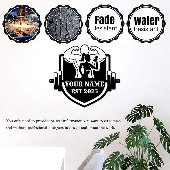 Customized Metal Gym Name Sign, Personalized Sports Room Wall Art,Metal Gym Sign,Unique Fitness Wall Sign, Gym Lovers Unique Gift, Gym Wall Art,Training Center Sign (Style-9)