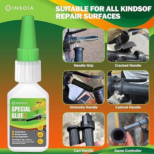 Grip Glue, 30g Quick Dry Handlebar Grip Adhesive for Motorcycle, Dirt Bike, ATV, Bicycle, Ebike & Snowmobile ??Quick-Dry, Waterproof, Flexible Repair Clear Glue