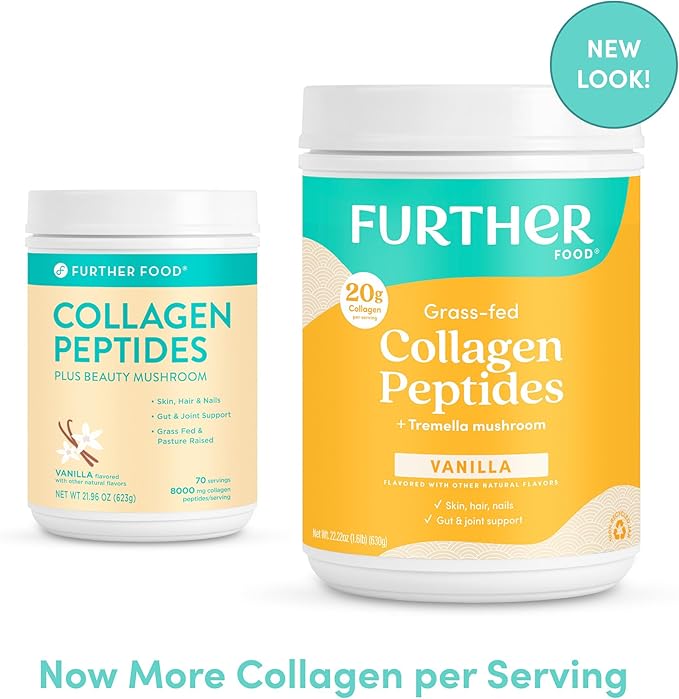 Further Food Vanilla Collagen Peptides Powder, Grass-Fed Pasture-Raised Hydrolyzed Type 1 & 3 Protein, Gut Health + Joint, Hair, Skin, Nails, Paleo Keto Sugar-Free 22.22 oz
