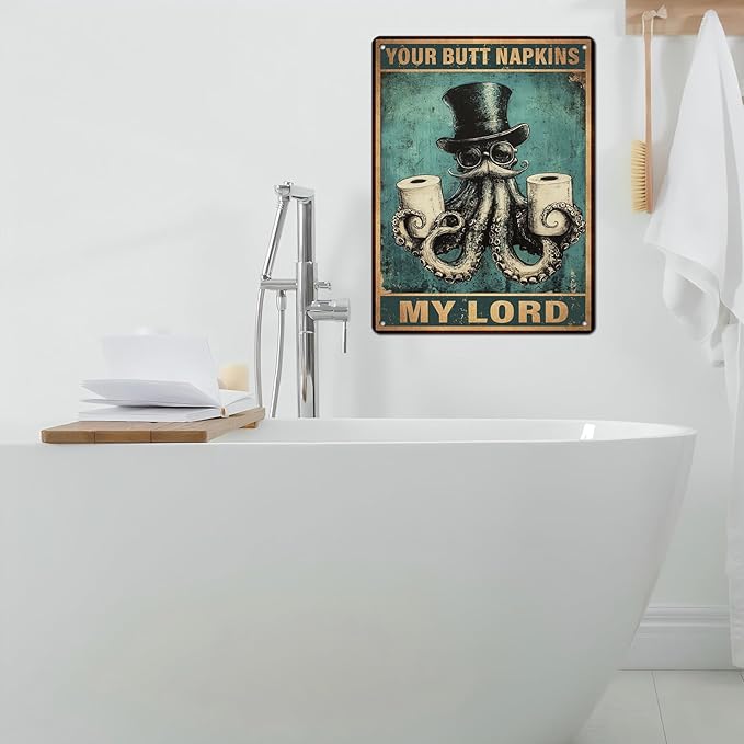 Funny Octopus Retro Metal Tin Sign Nautical Bathroom Decor Toilet Restroom Funky Home Decor Wall Art Sign 12 * 16inch