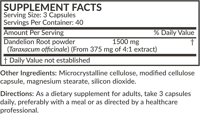 Futurebiotics Dandelion Root 1500 MG per Serving Traditional Diuretic Herb, Non-GMO, 120 Vegetarian Capsules