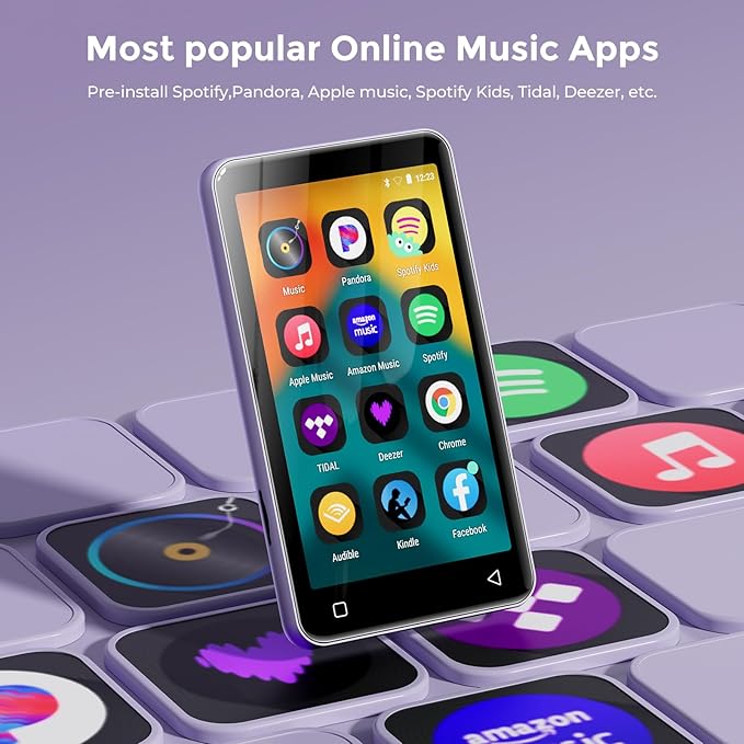 innioasis 80GB MP3 Player with Bluetooth and WiFi, MP3 Player for Kids with Spotify, Spotify Kids, Pandora, Audible, 4.0" Touch Screen Music Player with Parental Controls, Up to 1TB (White+ Purple)