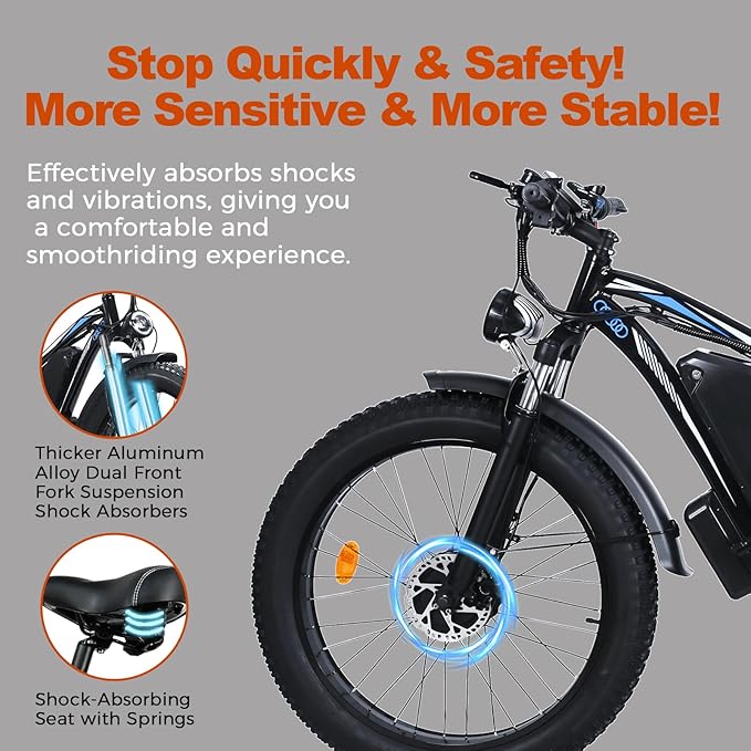 Electric Bike for Adults,39MPH/36MPH-100 Miles/90 Miles(3000W/2000W) Electric Bicycle with 52V/48V/23Ah Battery, 26''Fat Tire Fast E-Bike