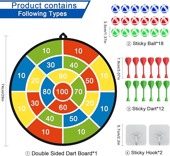 Dart Board for Kids, Darts Set Double-Sided Dart Board with Sticky Balls and Darts, Indoor Outdoor Sport Fun Party Play Parent-Child Activity Game Toys, Gifts for Boys and Girls Aged 3 to 12 Years