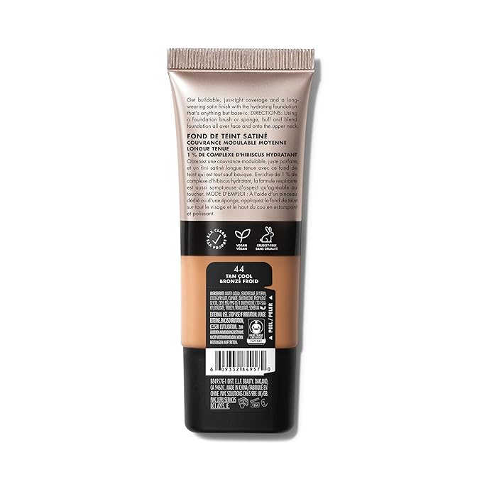 e.l.f. Soft Glam Foundation, Medium Coverage, Long-Lasting & Buildable Foundation For A Smooth, Satin Finish, Vegan & Cruelty-Free, 44 Tan Cool