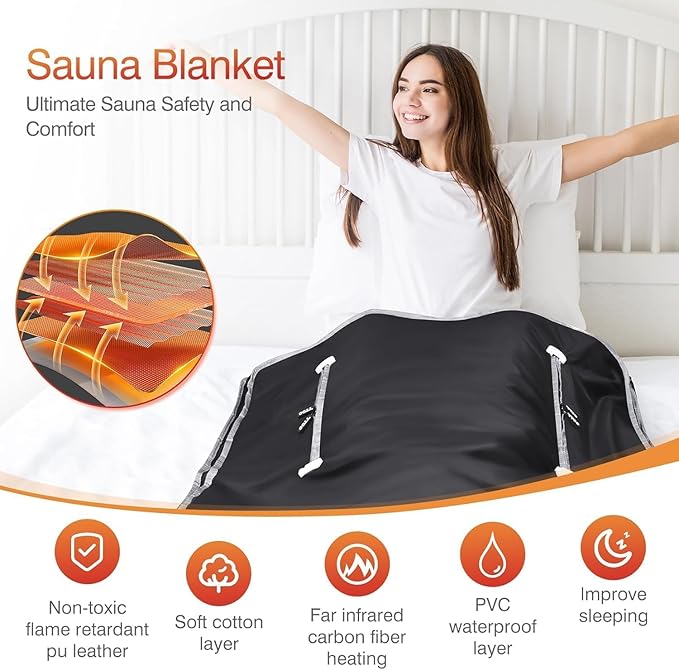 Infrared Sauna Blanket-Sauna Blanket for Home Use, Portable Design for Relaxation and Detoxification Highest 176℉, 20-60 Minutes Timer, 6 ft x 2.65 ft(Black)