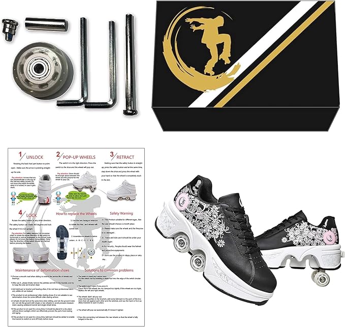 Double-Row Deform Wheel Automatic Walking Shoes Invisible Deformation Roller Skate 2 in 1 Removable Pulley Skates Skating Parkour