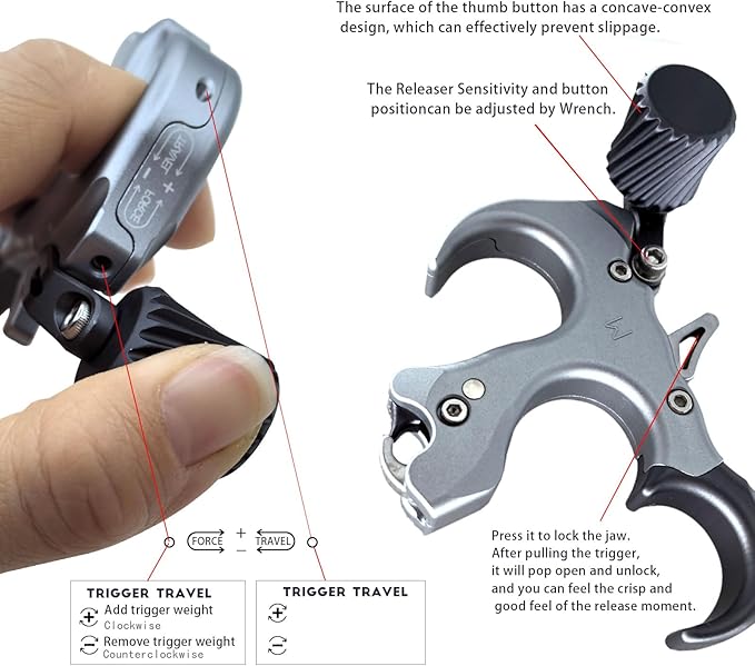 Compound Bow Aid Releaser with Wrist Straps and Adjustment Tool,Archery Release Aids with 3 Thumb Release Adjustable,Aluminum Alloy Aids.for Left and Right Handers.