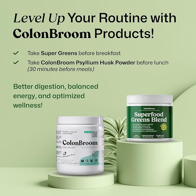 ColonBroom Superfood Greens Powder Supplement | Super Greens Juice Powder with Probiotics, Prebiotics, Spirulina & Chlorella | Natural for Energy, Immunity, Digestion & Detox Support | 28 Servings