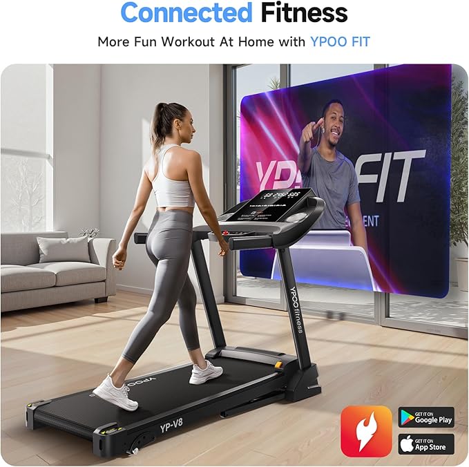 Treadmills for Home with Incline, Auto Foldable Running Treadmills, 8.0 MPH Walking Pad Treadmill with Bluetooth, 300 lbs Weight Capacity Quiet