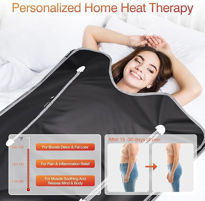 Infrared Sauna Blanket-Sauna Blanket for Home Use, Portable Design for Relaxation and Detoxification Highest 176℉, 20-60 Minutes Timer, 6 ft x 2.65 ft(Black)