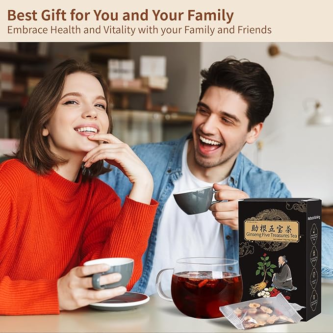 Ginseng Five Treasures Kidney Tea - Chinese Six Treasure Organic Cleanse Detox for Women and Men's Health - 7 Precious Ingredients Formula (30 Bags/2 Boxes)