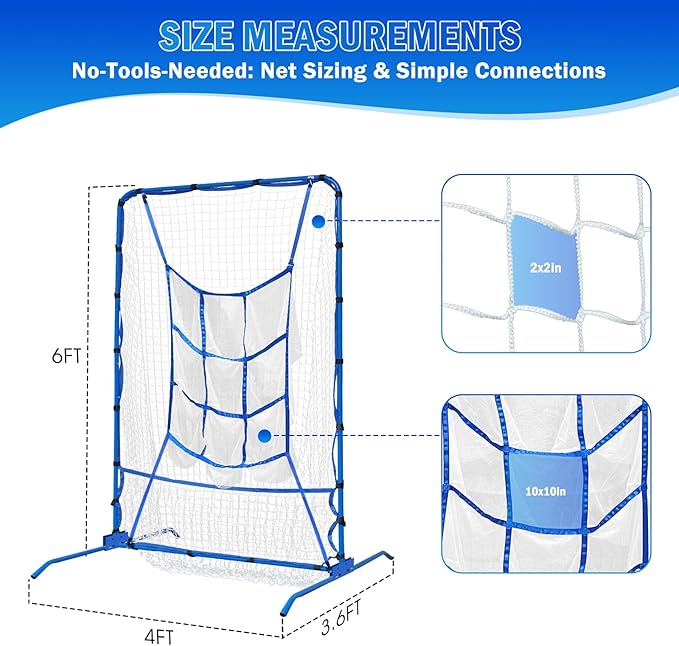 6FT Baseball Pitching net, 9-Pocket Pitcher Net with Strike Zone, Adjustable Height Target Throwing Trainer, Baseball Softball Practice Net with Carry Bag for Beginners/Professionals Outdoor Indoor