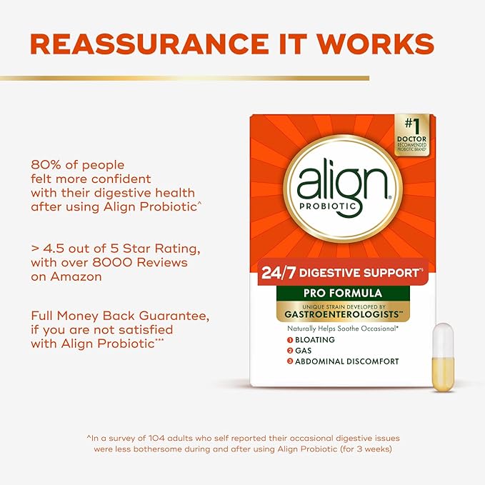 Align Probiotic, Pro Formula, Probiotics for Women and Men, Daily Probiotic Supplement, Helps Soothe Occasional Bloating & Gas*, #1 Doctor Recommended Brand‡, 63 Capsules (Packaging May Vary)