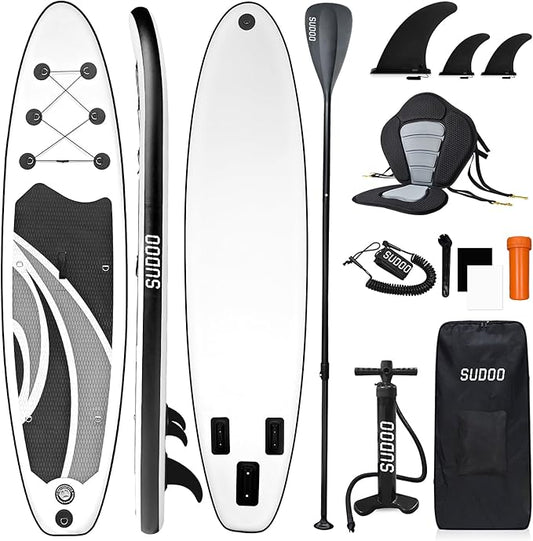 Inflatable Stand Up Paddle Board 10‘x30‘‘- Ultra-Light SUP with Backpack, Pump, Paddle, Coil Leash, 3 Fins, Repair Kit, Stable Design, Non-Slip EVA Deck for Adults & Youth