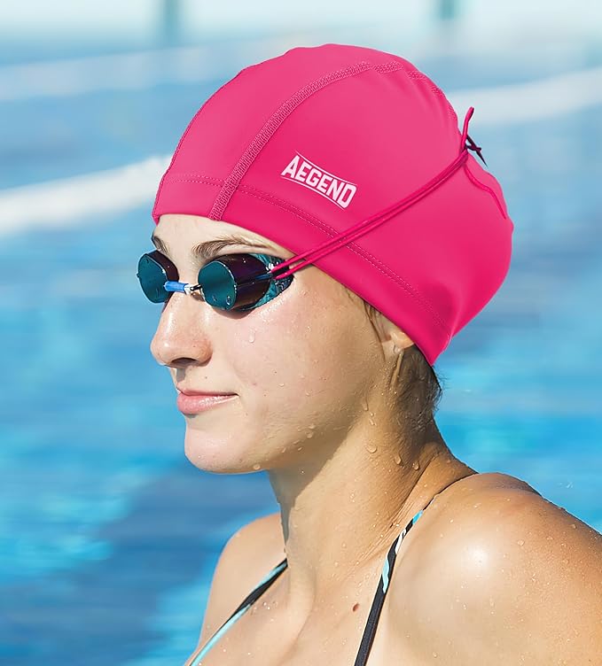 Aegend Fabric Swim Cap, Silicone Waterproof Layer - Breathable Cloth Swimming Cap, Keep Hair Dry with Hight Elasticity for Youth(8-16) Adult, 2 Sizes to Choose