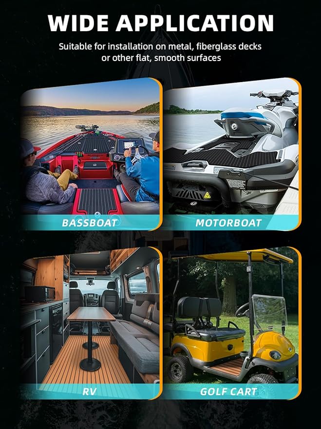 FOCEAN Boat Flooring EVA Foam Boat Decking Faux Teak Marine Flooring Boat Mat Boat Carpet Sheet for Motorboat RV Yacht Kayak Surfboard, 94.5"x 47.2"/35.4"/23.6"/15.7"