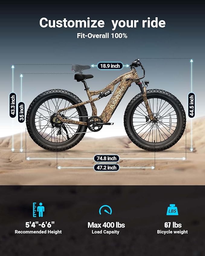 Electric Bike for Adults 1350W Peak, 48V 20AH Battery Ebike, 26" Fat Tire Full Suspension Electric Mountain Bike, 80 Miles Range, 28 MPH, 8 Speed, Torque Sensor, Labrador Pro