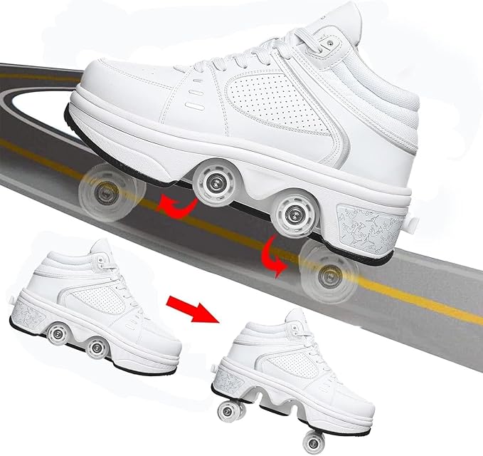 Double-Row Deform Wheel Automatic Walking Shoes Invisible Deformation Roller Skate 2 in 1 Removable Pulley Skates Skating Parkour