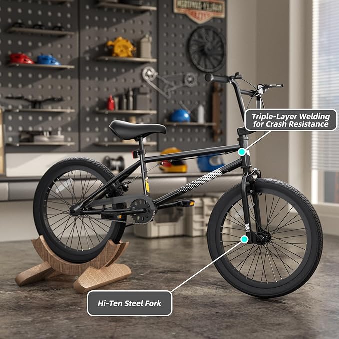 67i Boys BMX Bike 18/20 Inch Ages 8-12 Kids Bicycle with Front Rear U Brake Adjustable Seat Iron Fork 2.09" Wide Tires