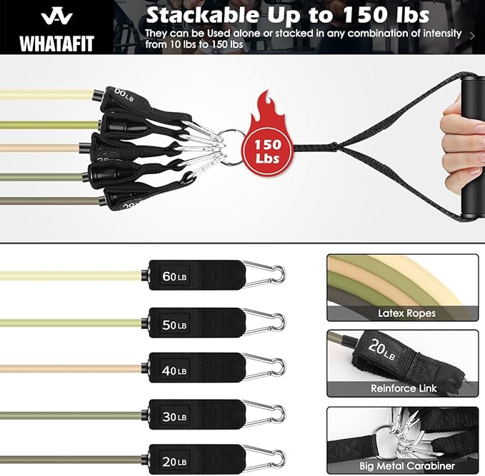 WHATAFIT Resistance Bands, Exercise Bands,Resistance Bands for Working Out, Work Out Bands with Handles for Men and Women Fitness, Strength Training Home Gym Equipment
