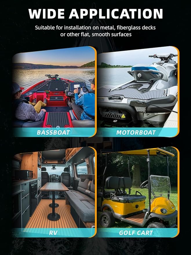 FOCEAN Boat Flooring EVA Foam Boat Decking Faux Teak Marine Flooring Boat Mat Boat Carpet Sheet for Motorboat RV Yacht Kayak Surfboard, 94.5"x 47.2"/35.4"/23.6"/15.7"