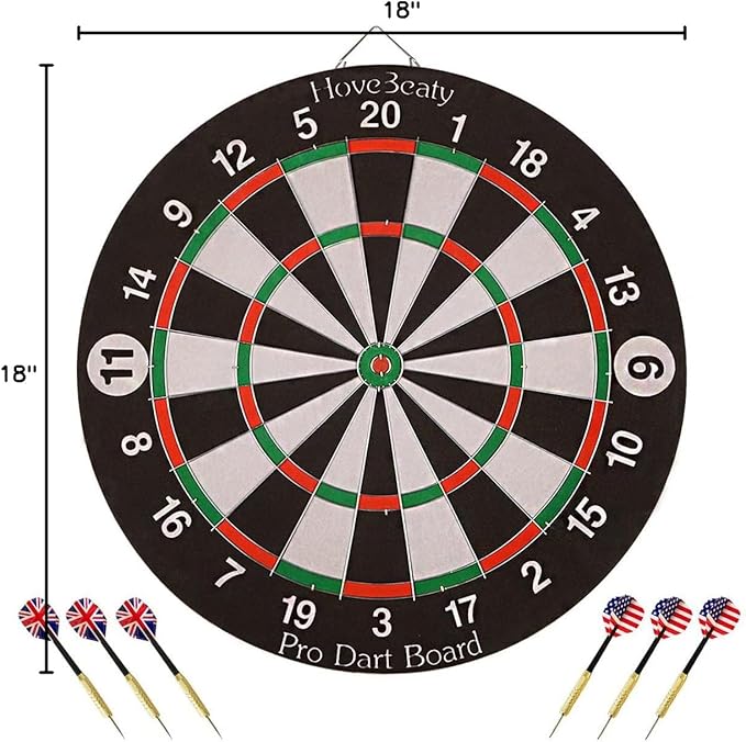Dart Board, Dart Game Set with 6 Metal Darts and Double-Sided Flocking Dartboard (18 Inches)