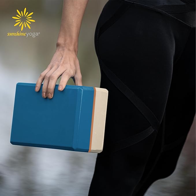 Sunshine Yoga 4" Striped Yoga Block, 10 Pack Bulk EVA Foam Yoga Blocks, Firm and Supportive Yoga Brick, Balance Foam for Stretching, Pilates, and Workout, 4" x 6" x 9"