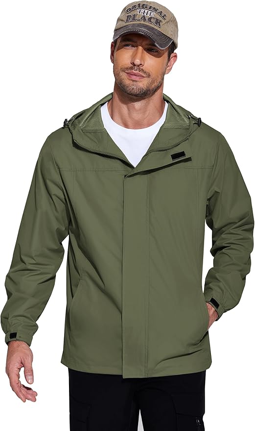 COOFANDY Men's Rain Jacket Waterproof With Hood Lightweight Packable Shell Raincoat Windbreaker For Cycling Golf Travel