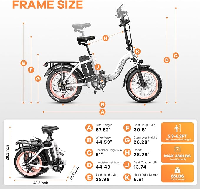 Foldable Electric Bike for Adults, Peak 1000W Brushless Motor 30MPH 70Miles City Commuter Ebike, 48V 20AH Lithium Battery, 20" Fat Tire 7-Speed E-Bicycle with Front Suspension Colourful LCD Display