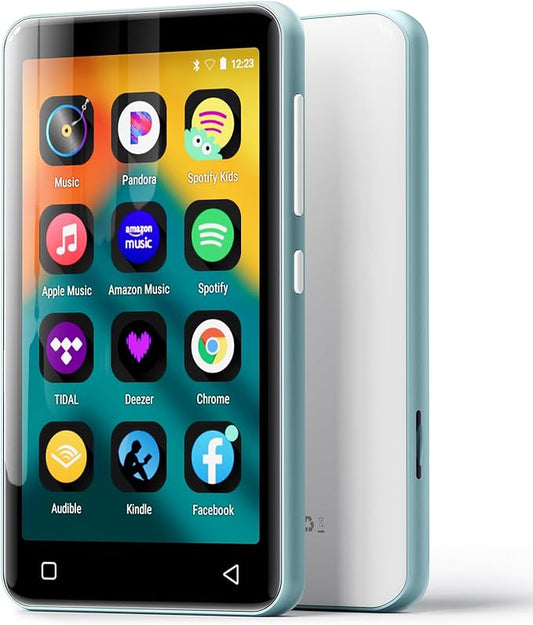 innioasis 80GB MP3 Player with Bluetooth and WiFi, MP3 Player for Kids with Spotify, Spotify Kids, Pandora, Audible, 4.0" Touch Screen Music Player with Parental Controls, Up to 1TB (White+ Sky-Blue)