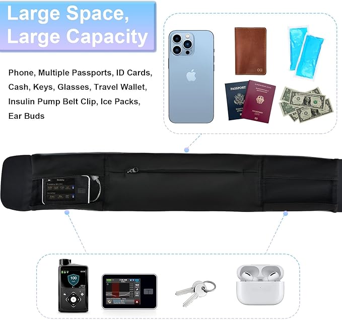 Diabetic Pump Belt Holder, Diabetes Insulin Pump Belt with Cuttable Size, Diabete Waist Running Belt for Men & Women (L:32"-48")