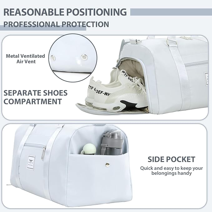 FIORETTO Womens Gym Tote Duffle Bag with Wet Pocket & Shoe Compartment, Sports Duffel Overnight Weekender Hospital Workout Carry on Bag for Girls, Ideal for Travel, Swimming, Dance, Ballet Grey