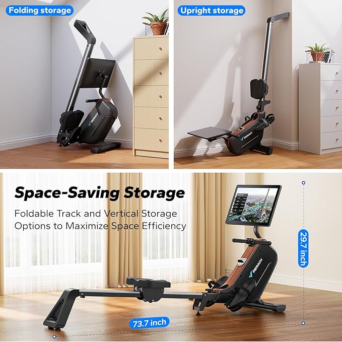 MERACH Rowing Machines for Home, Powerful Electromagnetic Row Machine with 51.2" Extended Rail, 16-Level Handle Resistance Adjustment Rower, 350 LBS Load Capacity, Ergonomic Comfort Seat, Easy Storage