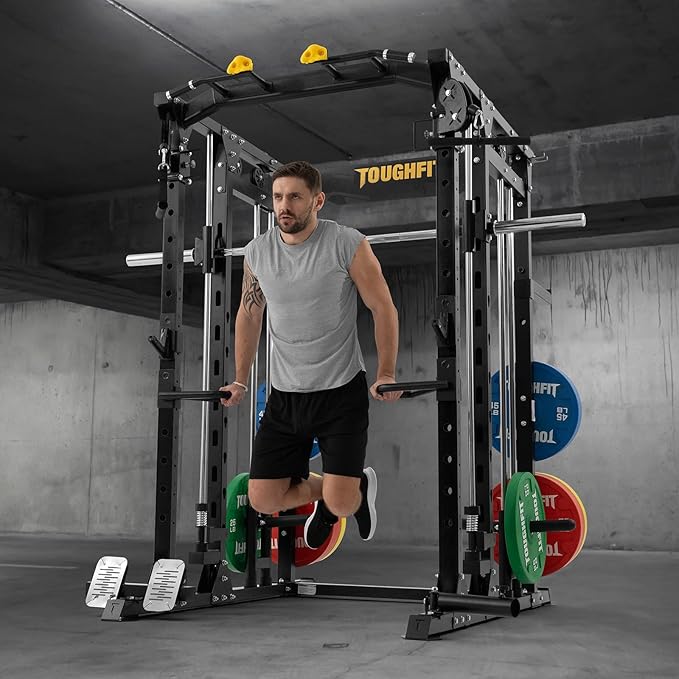 F4 Smith Machine, Power cage with Adjustable Cable Crossover System, All-in-One Squat Rack Training Equipment for Home Gym