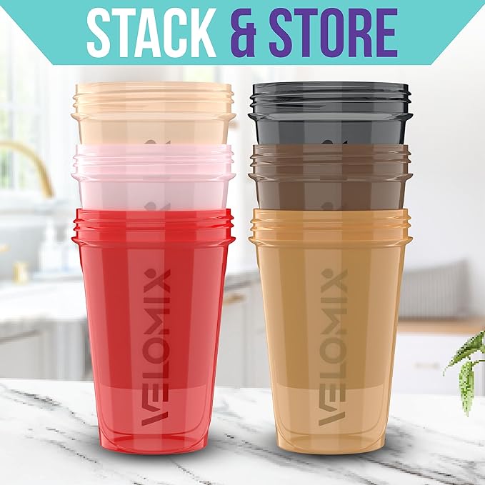 '-6 PACK- 20 OZ Protein Shaker Bottles for Protein Mixes, Shaker Cups for Protein Shakes, Small Shaker Bottle Pack, Shaker Cup, Shakers for protein Shakes (Midnight Clay - 6 Pack)
