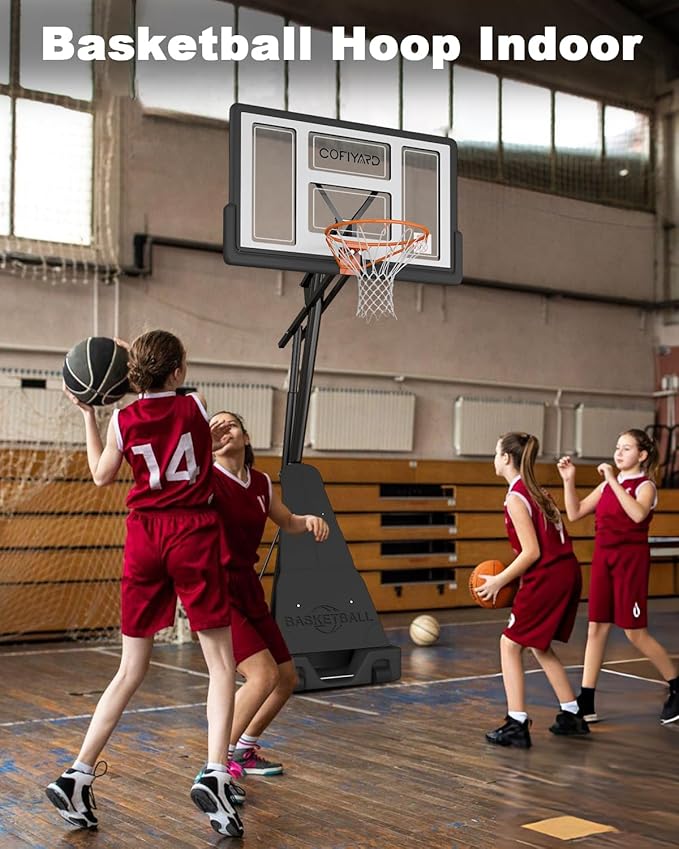 Basketball Hoop Outdoor with 44/54 Inch Shatterproof Backboard, 5.25-10FT Height Portable Basketball Hoop with Sandbag, Adjustable Basketball Goal System