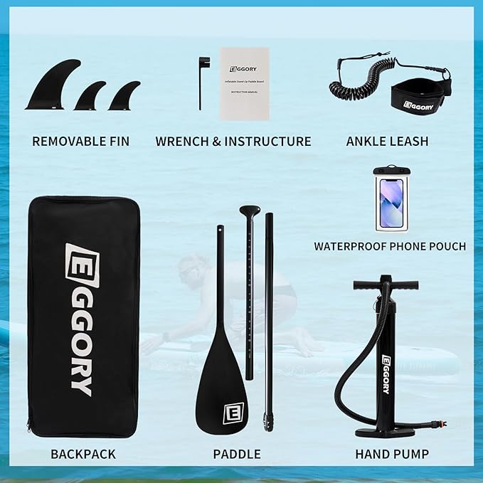 Inflatable Paddle Board,Stand Up Paddle Board Set, Extra Wide SUP Board with Removable Fin, Floating Paddle, Hand Pump, Waterproof Phone Pouch,Traveling Board